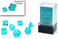 CHESSEX ROLEPLAYING DICE - MINI TRANSLUCENT 7-DIE SET TEAL/WHITE (CHX20385)