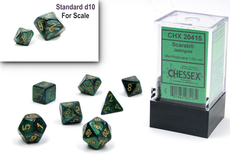 CHESSEX ROLEPLAYING DICE - MINI SCARAB 7-DIE SET JADE/GOLD (CHX20415)
