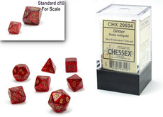 CHESSEX ROLEPLAYING DICE - MINI GLITTER 7-DIE SET RUBY/GOLD (CHX20504)