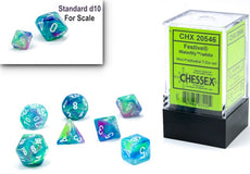 CHESSEX ROLEPLAYING DICE - MINI FESTIVE 7-DIE SET WATERLILY/WHITE (CHX20546)