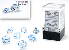CHESSEX ROLEPLAYING DICE - MINI BOREALIS 7-DIE SET LT BLUE LUMINARY (CHX20581)