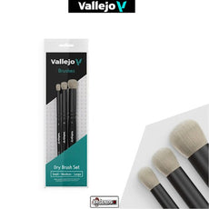 VALLEJO - PAINT BRUSHES - DRY  (SMALL, MEDIUM & LARGE)  NATURAL HAIR  BRUSH SET         #BO7990