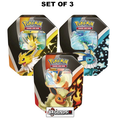 POKEMON - EEVEE EVOLUTIONS TINS   3-TIN SET - VAPOREON V, JOLTEON V, FLAREON V