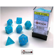CHESSEX ROLEPLAYING DICE - LUMINARY  7-Die Set  SKY/SILVER  (CHX27566)