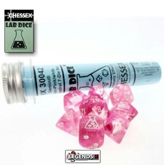 CHESSEX ROLEPLAYING DICE - Gemini CLEAR/WHITE/PINK (LAB DICE) 7-Dice Set  (CHX30042)