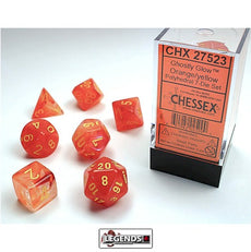 CHESSEX ROLEPLAYING DICE - GHOSTLY GLOW 7-Die Set  ORANGE/YELLOW  (CHX27523)