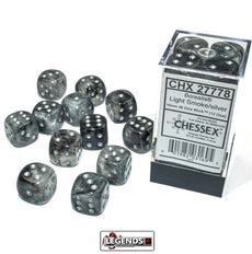 CHESSEX - D6 - 16MM X12  -  Borealis® 16mm d6 Light Smoke/silver Luminary Dice Block™ (12 dice)  (CHX27778)