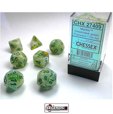 CHESSEX ROLEPLAYING DICE - MARBLE  GREEN/DARK GREEN  7-Die Set  (CHX27409)