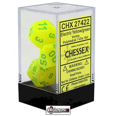 CHESSEX ROLEPLAYING DICE - Vortex ELECTRIC YELLOW/GREEN 7-Dice Set (CHX27422)