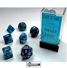 CHESSEX ROLEPLAYING DICE - PHANTOM  TEAL/GOLD  7-Die Set  (CHX27489)