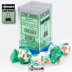 CHESSEX ROLEPLAYING DICE - Gemini MINT GREEN-WHITE/ORANGE  (LAB DICE) 7-Dice Set  (CHX30020)