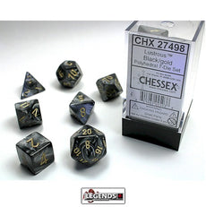 CHESSEX ROLEPLAYING DICE - LUSTROUS  7-Die Set  BLACK/GOLD  (CHX27498)