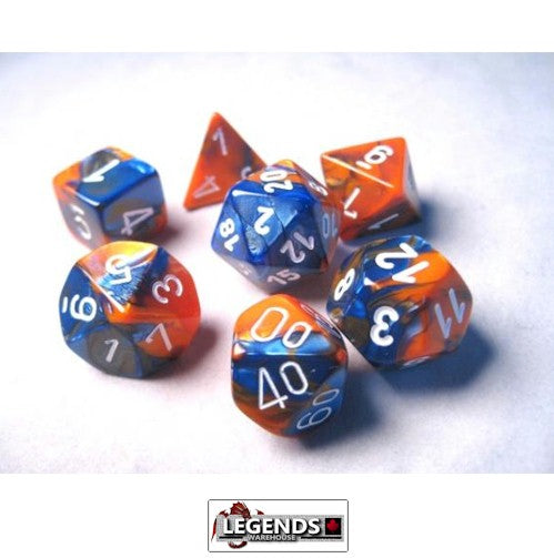 CHESSEX ROLEPLAYING DICE - Gemini Blue-Orange/White 7-Dice Set  (CHX26452)