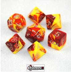 CHESSEX ROLEPLAYING DICE - Gemini Red-Yellow/Silver 7-Dice Set  (CHX26450)