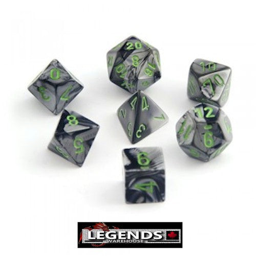 CHESSEX ROLEPLAYING DICE - Gemini Black-Grey/Green 7-Dice Set  (CHX26445)