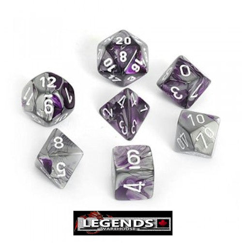 CHESSEX ROLEPLAYING DICE - Gemini Purple-Steel/White 7-Dice Set  (CHX26432)