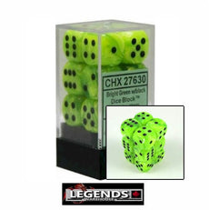 CHESSEX - D6 - 16MM X12 - Vortex: 12D6 Bright Green / Black  (CHX27630)