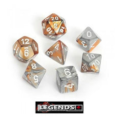 CHESSEX ROLEPLAYING DICE - Gemini Copper-Steel/White 7-Dice Set  (CHX26424)