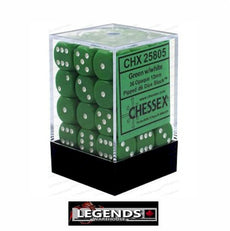CHESSEX - D6 - 12MM X36  - Opaque: 36D6 Green / White  (CHX25805)