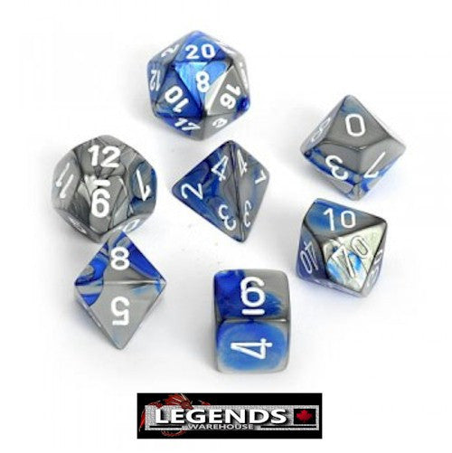 CHESSEX ROLEPLAYING DICE - Gemini Blue-Steel/White 7-Dice Set  (CHX26423)