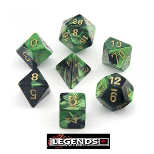 CHESSEX ROLEPLAYING DICE - Gemini Black-Green/Gold 7-Dice Set  (CHX26439)