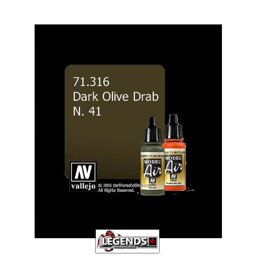 VALLEJO MODEL AIR:  :  41 Dark Olive Drab  (17ml)  VAL 71.316