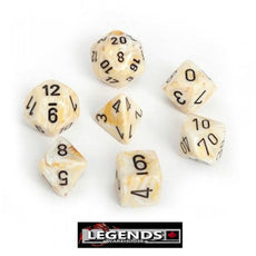 CHESSEX ROLEPLAYING DICE - Marble Ivory/Black 7-Dice Set  (CHX27402)