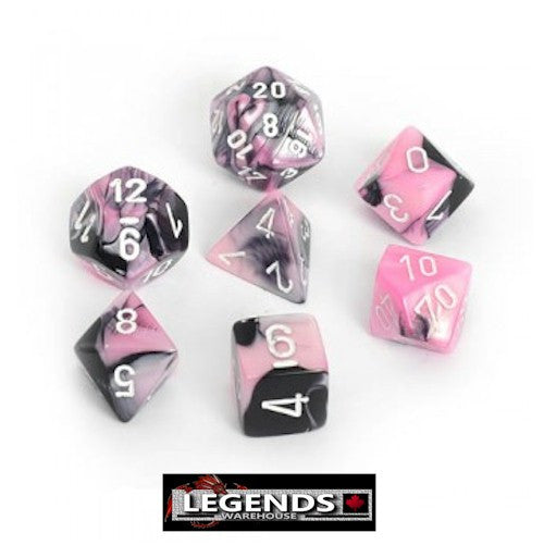 CHESSEX ROLEPLAYING DICE - Gemini Black-Pink/White 7-Dice Set  (CHX26430)