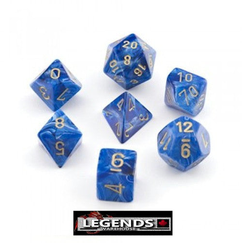 CHESSEX ROLEPLAYING DICE - Vortex Blue Gold 7-Dice Set (CHX27436)