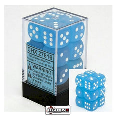 CHESSEX D6 16MM  X12  Frosted Caribbean Blue With / White  (CHX27616)