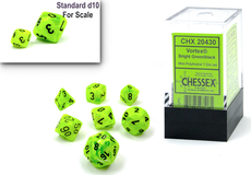 CHESSEX ROLEPLAYING DICE - MINI VORTEX 7-DIE SET BRIGHT GREEN/BLK (CHX20430)