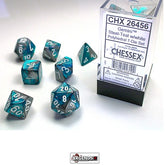 CHESSEX ROLEPLAYING DICE -  7-DIE SET STEEL-TEAL/WHITE    (CHX26456)