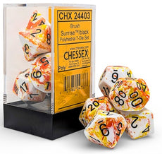 CHESSEX ROLEPLAYING DICE BRUSH 7-DIE SET POLYHEDRAL SUNRISE/BLACK  (CHX24403)