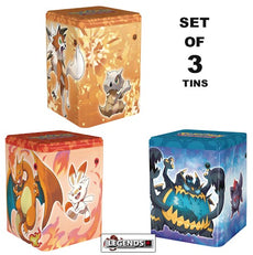POKEMON -  STACKING TIN  - SET OF 3 TINS  (FIGHTING, FIRE AND DARKNESS)   (NEW - NOV/2022)