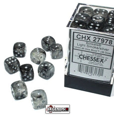 CHESSEX - D6 - 12MM X36  - Borealis® 12mm d6 Light Smoke/silver Luminary Dice Block™ (36 dice) (CHX27978)