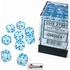CHESSEX - D6 - 12MM X36  - Borealis® 12mm d6 Icicle™/light blue Luminary Dice Block™ (36 dice) (CHX27981)