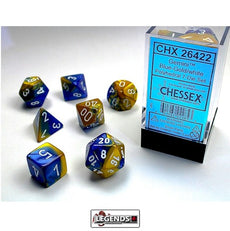 CHESSEX ROLEPLAYING DICE - GEMINI  7-Die Set  BLUE GOLD/WHITE  (CHX26422)