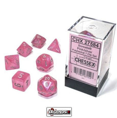 CHESSEX ROLEPLAYING DICE - Borealis® Polyhedral Pink/silver Luminary 7-Die Set  (CHX27584)