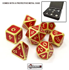 DIE HARD METAL DICE - Mythica - SATIN Gold Ruby Dice Set