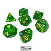 CHESSEX ROLEPLAYING DICE - Borealis  MAPLE GREEN/YELLOW 7-Dice Set  (CHX27565)
