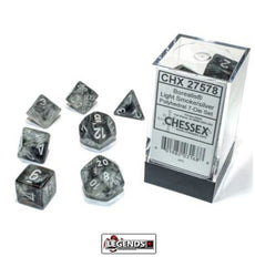 CHESSEX ROLEPLAYING DICE - Borealis® Polyhedral Light Smoke/silver Luminary 7-Die Set  (CHX27578)