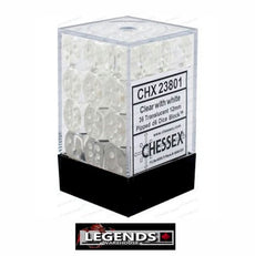 CHESSEX - D6 - 12MM X36  - Translucent: 36D6 Clear / White  (CHX23801)