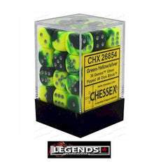 CHESSEX - D6 - 12MM X36  -Gemini: 36D6 Green-Yellow / Silver  (CHX26854)