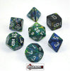 CHESSEX ROLEPLAYING DICE - Festive Green/Silver 7-Dice Set  (CHX27445)
