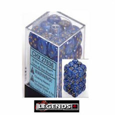 CHESSEX - D6 - 12MM X36  - Vortex: 36D6 Blue / Gold  (CHX27836)