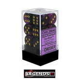 CHESSEX - D6 - 16MM X12  - Gemini: 12D6 Black-Purple / Gold  (CHX26640)