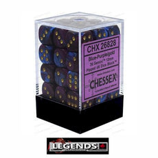 CHESSEX - D6 - 12MM X36  - Gemini: 36D6 Blue-Purple w/ Gold  (CHX26828)