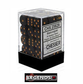 CHESSEX - D6 - 12MM X36  - Opaque: 36D6 Black / Gold  (CHX25828)