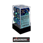 CHESSEX - D6 - 16MM X12  - Gemini: 12D6 Blue-Teal / Gold  (CHX26659)
